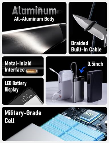 LISEN Portable Charger for iPhone, All-Metal Battery Pack Power Bank 10000mAh Compact Size, Camping Travel Essentials USB-C Power Bank, CCC-Certified Fast Charging for iPhone 17 16 15 Pro Max Air