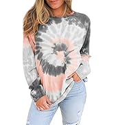 GOLDPKF Women Tie Dye Crewneck Pullover Sweatshirt Casual Color Block Loose Long Sleeve Tops