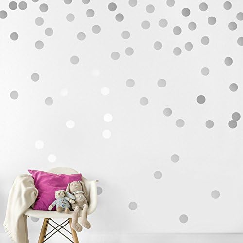 Silver Wall Decal Dots (120 Decals, 2 inch) | Easy Peel & Stick + Safe on Walls Paint | Removable Metallic Vinyl Polka Dot Decor | Round Circle Art Glitter Sayings Sticker Large Paper Sheet Nursery