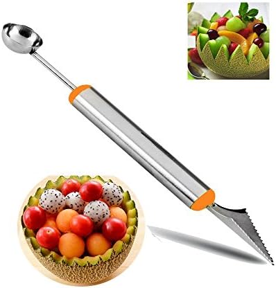 LONKER Stainless Steel Multifunction Stainless Steel Double Carve Master Ice-Cream Digging Scoop Fruit Ball Spoon Ice Cream Fruit Platter Tools Fruit Digging Scoop