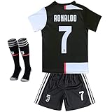 7 Ronaldo Jersey - Juventus Home Soccer Jersey for Kids/Youth with Socks & Shorts 19-20 Season Black/White
