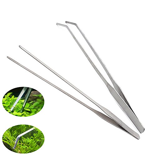 Dohuge 2-Piece Aquarium Tweezers Stainless Steel Straight and Curved Tweezers Set for Fish Tank Aquatic Plants, 27cm/10.6 inches Feeding Tongs for Hold Worms, Reptiles, Lizards, Bearded Dragon (Best Size Tank For A Bearded Dragon)