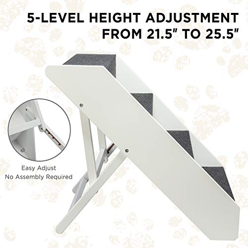Arf Pets Wood Dog Stairs, 4 Levels Height Adjustment Wide Pet Steps, Foldable, White - Thumbnail 3