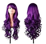 Mermaid Fashion Women Wig Heat Resistant Long Curly Full Hair Wigs+Cap for Cosplay Anime Costume,Dark Purple