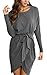 ECOWISH Womens Casual Long Sleeves Round Neck Irregular Dress Wih Belt