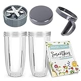 Cup & Blade 6 Pc Set for NutriBullet Replacement | Quality Blade + Two (2) 32 oz. Cups + Seal Lid + Screw Handle + Exclusive Recipe Booklet for Nutri-Bullet Blender