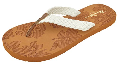 Panama Jack Ladies Casual Floral Braided Thong Flip Flop Sandal, White, Size 10-11