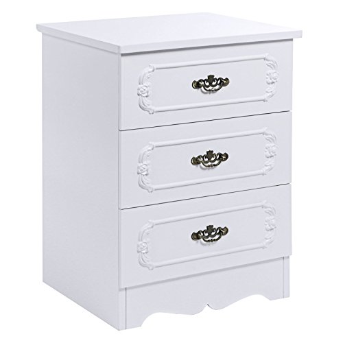 BEWISHOME Fully Assembled Nightstand / Night Table / Bedside Table Cabinet w/ 3 Drawers in White Finish FCG02W