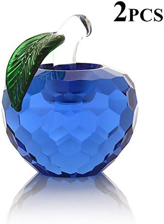 THREE FISH CRYSTAL 2Pcs Crystal Apple Glass Figurines Gift Paperweight 50mm (2 inch) (Blue),Christmas Apple Gift,Glass Art Craft for Home Decoration. (Blue)