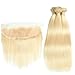 613 Blonde Straight Human Hair Bundles With 13x4 Lace Frontal Closure 100% Brazilian Virgin Hair Natural Color Extensions (12 14 with 12 inch)
