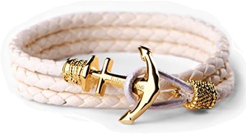 Men Leather Anchor Bracelt. Gold , Silver or Brass platted bracelet with anchor. Nautical style