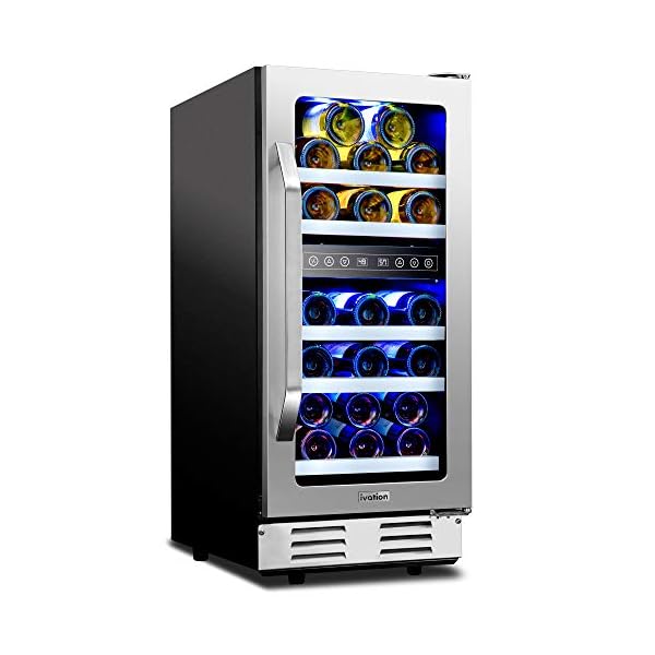 Ivation-29-Bottle-Dual-Zone-15-Built-In-Compressor-Wine-CoolerCellar-Undercounter-Wine-Fridge-Temperature-Control-40-50F50-66F-Refrigerator-Quiet-Operation-LED-Light-Glass-Stainless-Steel