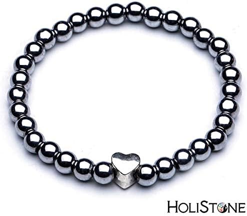 HoliStone Black Shungite Natural Stone Charm Bracelet ♦ Anxiety Stress Relief Yoga Beads Bracelets Chakra Healing Crystal Bracelet for Women and Men