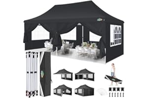 COBIZI 10x20 Pop Up Canopy with 6 Sidewalls, Conical Party Tent 10x20 with 3 Adjustable Height Waterproof, UV-Resistant with Carry Bag, Sandbag, Stake, Ropes for Parties, Commercial (Frame Upgraded)