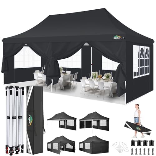 Photo 1 of *Very BIg* COBIZI 10x20 Pop Up Canopy with 6 Sidewalls, Conical Party Tent 10x20 with 3 Adjustable Height Waterproof, UV-Resistant with Carry Bag, Sandbag, Stake, Ropes for Parties, Commercial (Frame Upgraded)