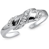 925 Sterling Silver Toe Ring CZ. Size Adjustable
