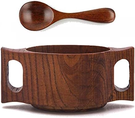 TAMUME Wooden Cup Baby Mug with Spoon Tableware Set for Kids, Double Holder Design (Cup 2pcs)