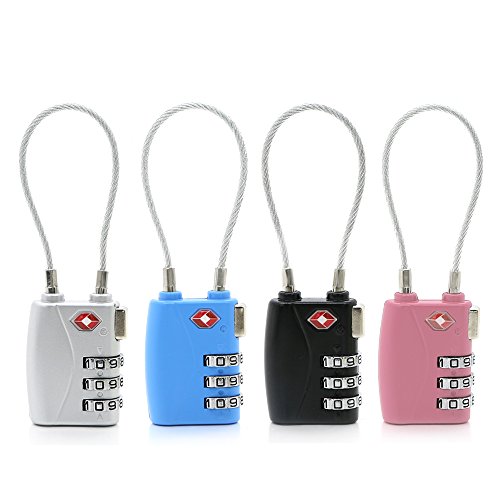 TSA Cable Luggage Locks,T-Monici 3 Digit Combination Padlock (4 pack)