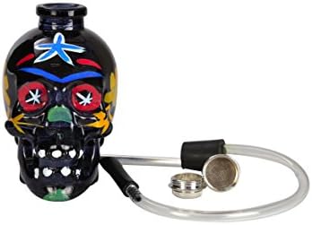 MAXFASHION 5.5" Mini Glass Painting Skull Tobacco Hookah With hose (Black)