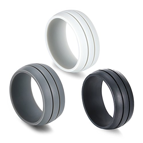 3 PCS Sets-Comfort Fit Silicone Wedding Band Rings for Men and Women 3-Color Sets Black/White/Gray