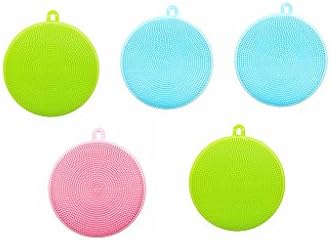 XJYAO New Multipurpose Antibacterial Silicone Scrub Scrubber Sponge for Dishwashing, Fruit and Vegetable Washer Heat Insulation Pads For Kitchen Wash Pot Pan Dish (Package of 5)