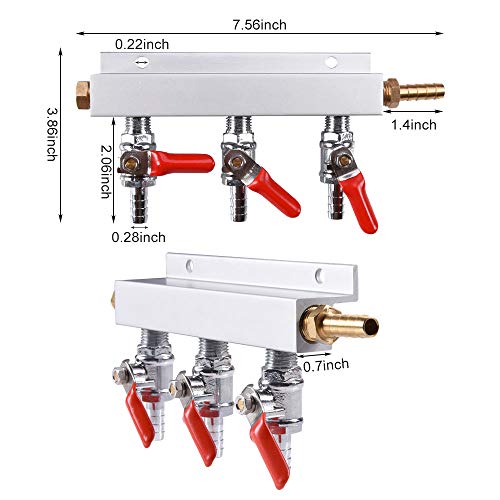 image for Suteck 3-Way Gas Manifold CO2 Distributor Manifold 5/16 inch Barb/Stem