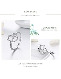 WOSTU - Anillos de plata de ley 925 para mujer, diseño de gatito