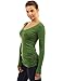 PattyBoutik Women Raglan V Neck Ruched Sides Top (Medium Green Medium)