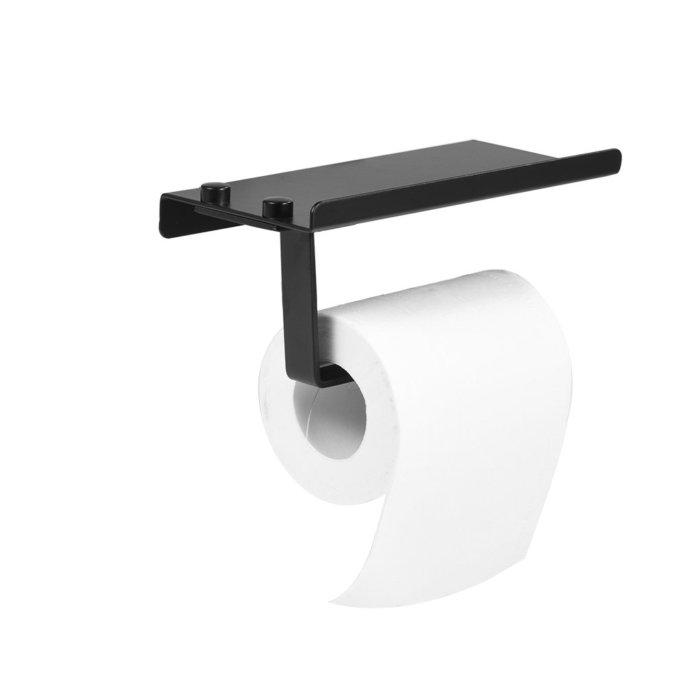 Toilet Paper Holder Wall Mounted Toilet Roller Paper Holder with Phone Shelf Space Aluminum Toilet Bathroom Paper Holder