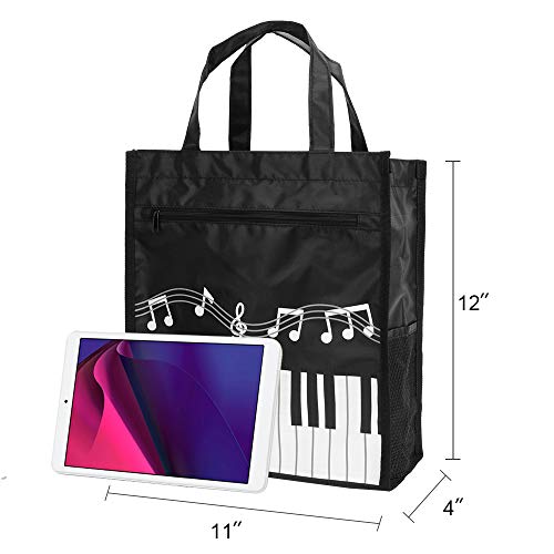 Piano Keys Music Waterproof Oxford Cloth Handbag Shoulder Tote Shopping Bag Gift (Black-Large) - Thumbnail 3