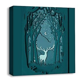 Canvas Wall Art Snow Deer Merry Christmas Painting Artwork for Home Prints Framed - 12x12 inches