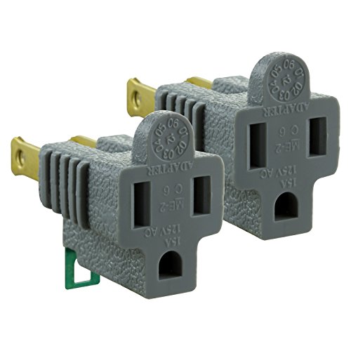 Katzco 3-Prong to 2-Prong Grounding Adapter - 2 Piece for Wall Outlets - Converters for Outlets, Electrical, Household, Workshops, Industrial, Machinery, Appliances - UL Listed, Gray, Polarized