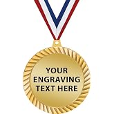 Crown Awards 2 &frac12;&rdquo; Personalized Diamond Cut Gold Medal with Ribbon, Custom Engraved Award Medal for Winners, Sports, Tournaments, Achievement &amp; Recognition &ndash; Prime