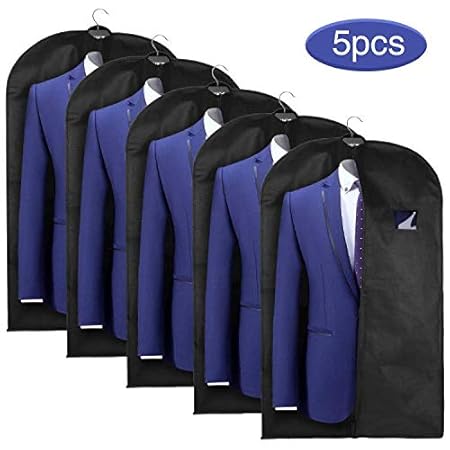 esonmus Kleidersack Kleidersäcke lang 5er Set Anzugsack Kleiderschutz 60x128 cm, Schwarz