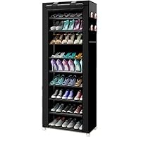 TXT&BAZ 27-Pairs Portable Shoe Rack with Nonwoven Fabric Cover (10-Tiers Black)