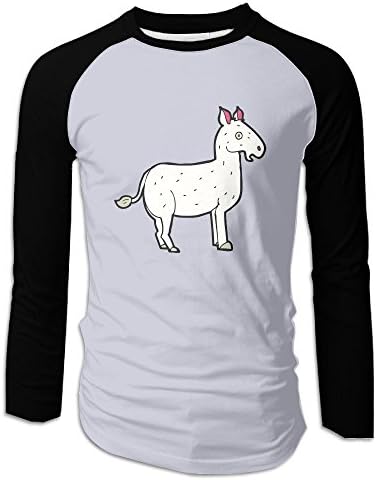 Men's White Surprised Cartoon Mule Long Sleeve Raglan T-Shirt