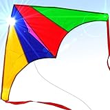 Easy to Fly Large Nylon Delta Kite for Kids and Adults Great for Beach Trip and Outdoor Activities Perfect for Beginners Flies High in Light Breeze Flying String Line Included Big Flyer Childrens Toys