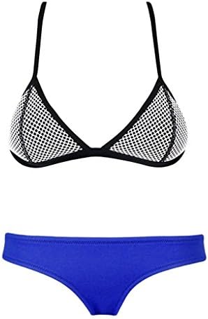 SISSIJOE Bright Mesh Wet Suit Neoprene Bikini Swimsuit Triangle Top Swimsuit Blue Large