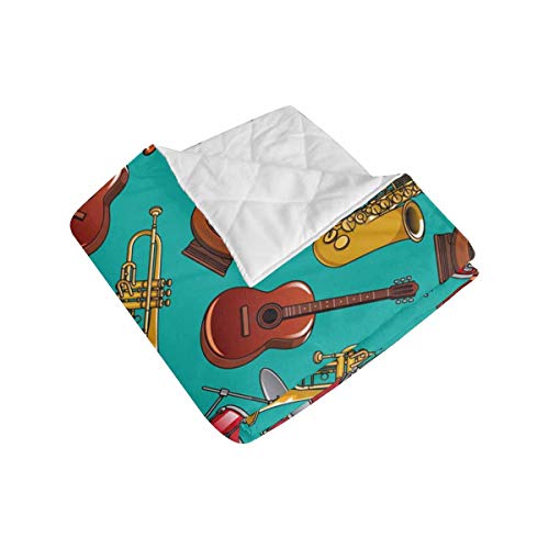 InterestPrint Musical Instruments on Turquoise Background with Drum Set, Guitar, Trumpet, Saxophone, Violin, Lyre Comforter Set Thin Quilt Lightweight Comforter