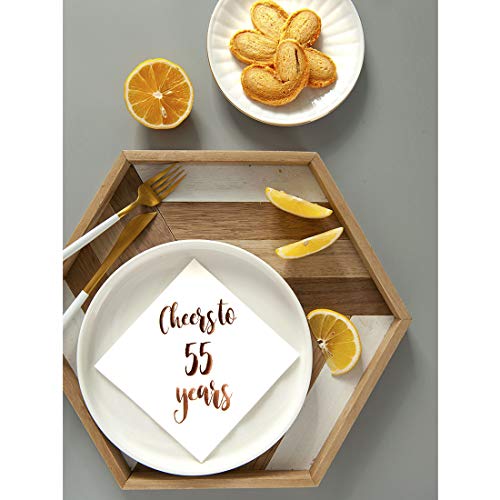 image for MAGJUCHE Cheers to 55 Years Cocktail Napkins, 50-Pack 3ply White Rose 
