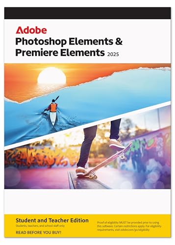 Adobe Photoshop Elements 2025 & Premiere Elements 2025 Student & Teacher Edition | PC/Mac Code | Box with Download Code | Photo & Video Editing | 3-year term license | Activation Required