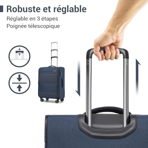 British Traveller Large Luggage Suitcase, 79.5 x 49 x 32.5 cm, 100 L, Soft and Expandable Suitcase (+3.5 cm) – Lightweight and Durable with 4 Silent 360° Wheels and TSA Lock, Navy