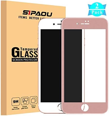 SIPAOU Screen Protector for iPhone 7 Plus 8 Plus -2 Pack Full Coverage iPhone 7 Plus 8 Plus Tempered Glass Film with Soft Frame Edge to Edge Protection (5.5 Inch Rose Gold)