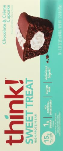 THINK! PROTEIN BARS, HIGH PROTEIN SNACKS, GLUTEN FREE, KOSHER FRIENDLY, SWEET TREAT, CHOCOLATE & CREME CUPCAKE, 10 COUNT