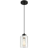 CAFULAM Modern Black Farmhouse Pendant Light with Glass Shade,Industrial Pendant Lighting, Adjustable Hanging Light Fixtures,
