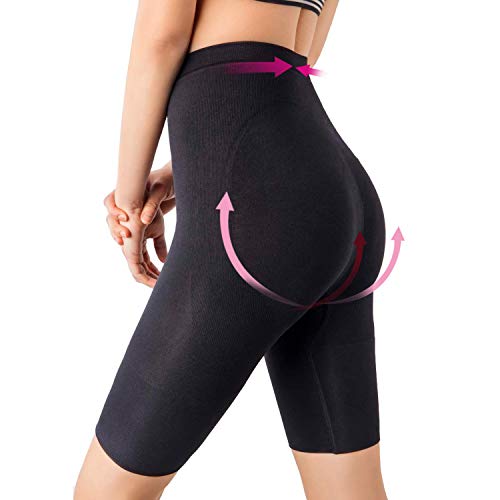 +MD Women's Tummy Control High Waist Shapewear Panties Mid Thigh Rear Lifting Shaper Slimmer Power Shorts Medium Black