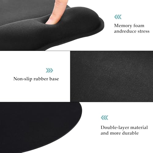 EooCoo Ergonomic Mouse Pad with Wrist Support, Mousepad with Memory Foam Wrist Rest and Non-Slip Base for Computer, Cafe, Home & Office, 9.64 x 8.26 in Office Desk Accessories, Black