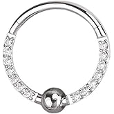 Zynova 16G CZ Septum Rings for Women 316L Surgical Steel Cubic Zirconia Hinged Segment Hoop Nose Ring Clicker Septum Rings Hoops Helix Rook Daith Earrings Cartilage Piercing Jewelry 10mm
