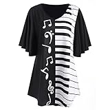 Women Plus Size Clothing, Misaky Musical Notes Print Short Sleeve Blouse Shirt Tunic Tops