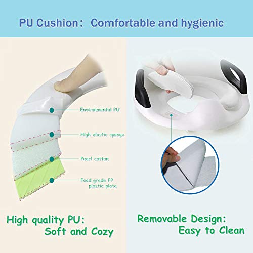 Potty Training Toilet Seat Cover for Kids Toddlers Boys Girls, with Urine Splash Guard, Non-Slip Rubber Grip, Cushion Handle Backrest, Fits Round & Oval Toilets